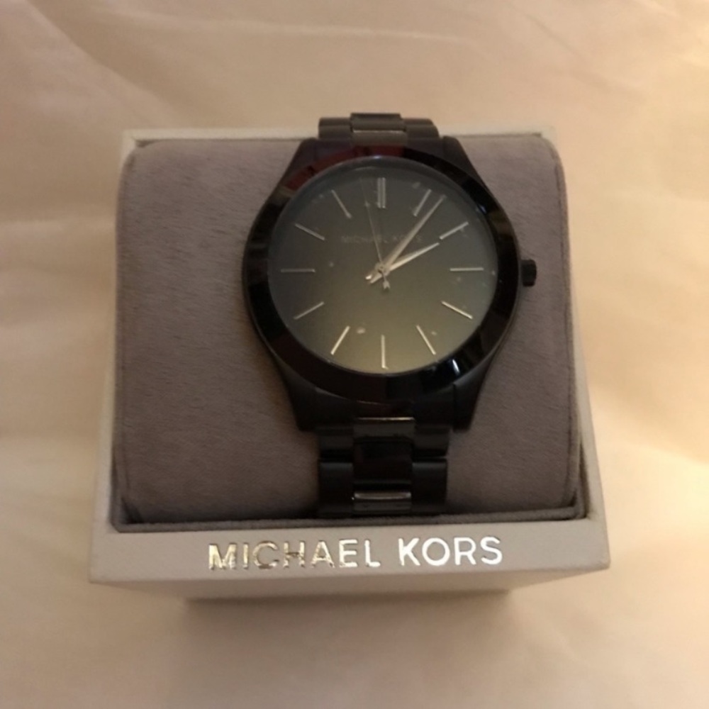 Michael Kors Men’s Slim Runway Black-Tone Stainless Steel Watch NWT - Picture 1 of 3